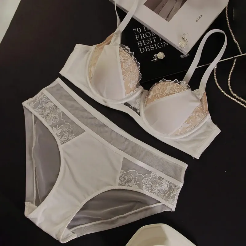 Big Bust D Cup Plus Size Color Block Lace Bra Set Thin Cup Full Coverage Brassiere Lingerie Set Curvy Women Underwear — image 10