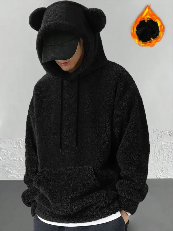 Men Autumn Winter Plus Size Hooded Coat Personality Fashion Casual Loose Daily Street Wear Male Hoodie Outerwear Tops — image 5