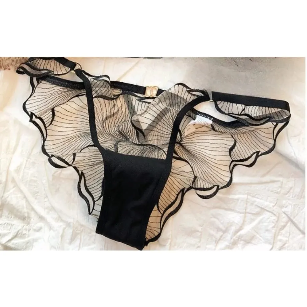 French Floral Embroidery Lace Bra Set For Women Ultra Thin Sheer Minimizer Bra Hollow Out Lingerie Brassiere Lightweight Fabric — image 2