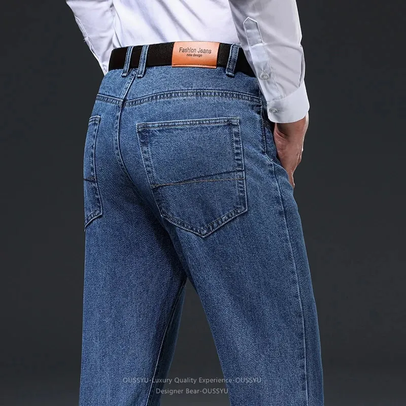 Luxury Quality Autumn Winter 100%Cotton Men's Jeans Business Denim Pants Straight High Waist Father Trouser Male Plus Size 40 42