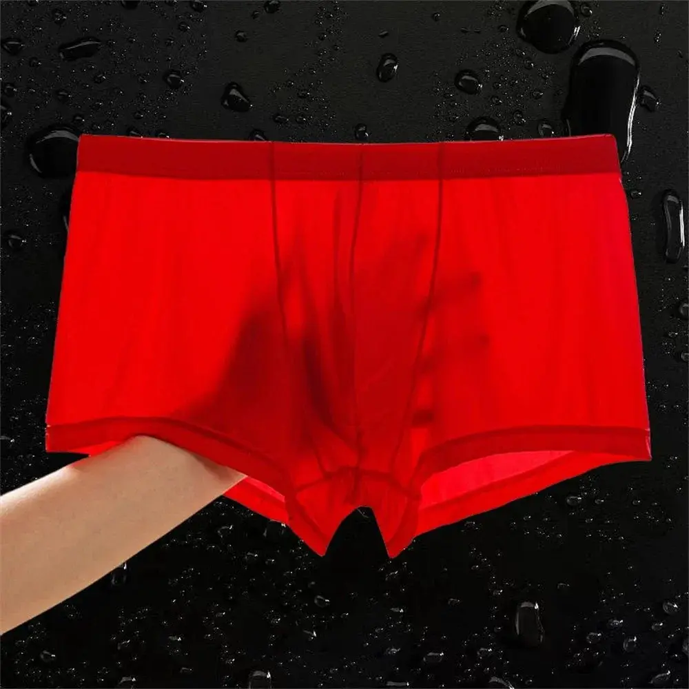 Transparante Boxers Heren Ijs Zijde Sneldrogende Mannelijke Trunks Zomer Naadloos Ondergoed Ultradunne Plus Size Shorts