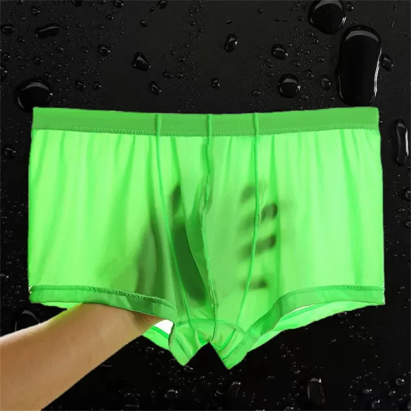 Transparante Boxers Heren Ijs Zijde Sneldrogende Mannelijke Trunks Zomer Naadloos Ondergoed Ultradunne Plus Size Shorts