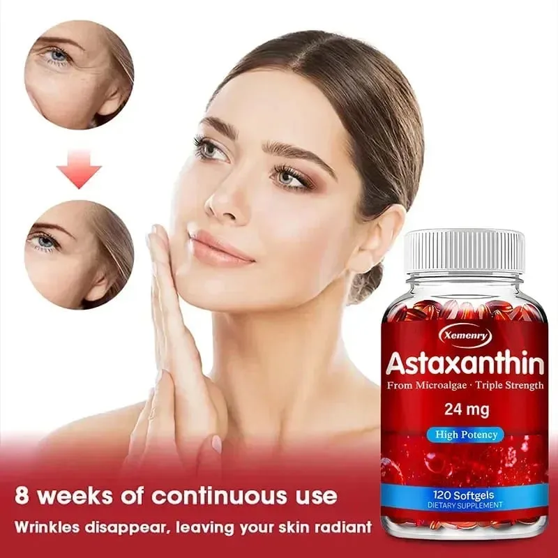 Astaxantina 24 Mg - Promove a saúde cardiovascular Acelera o metabolismo Mantém a saúde das articulações dos olhos e da pele Antioxidante