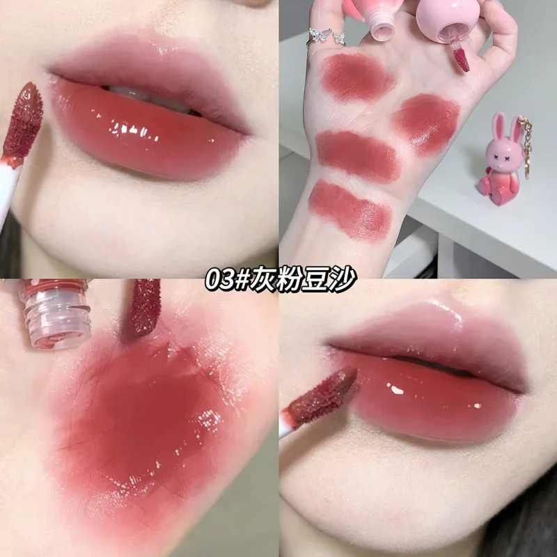 Cute Rabbit Mirror Lip Glaze Keychain Lipstick Waterproof Lip Gloss Long Lasting Non-stick Cup Women Lip Glaze Cosmetic 6 Colors — image 5
