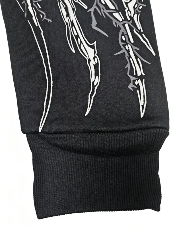 Men Alt Gothic Pullover Hoodie Y2k High Street American Style Dark Thorn Print Fleece Lined Loose Biker Fall Winter Sweatshirt — image 11