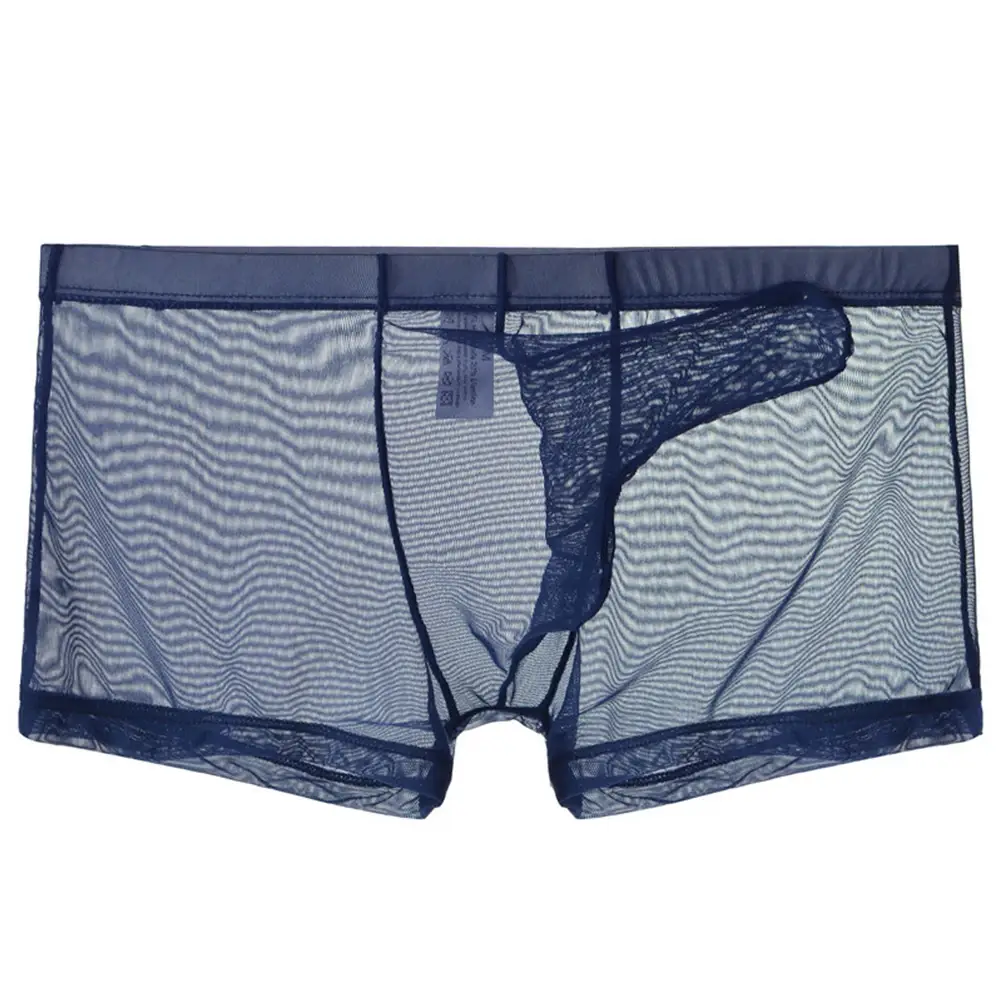 Sexy men malha transparente leve roupa interior ver através respirável boxer briefs calcinha separação bala masculino boxer calcinha — image 14