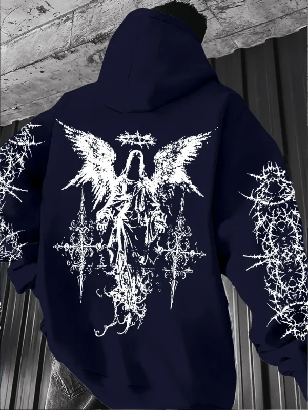 Gotische stijl engelenprint hoodies heren dames buiten straat casual sport trend hiphop paar herfst winter sweatshirt met lange mouwen — image 1