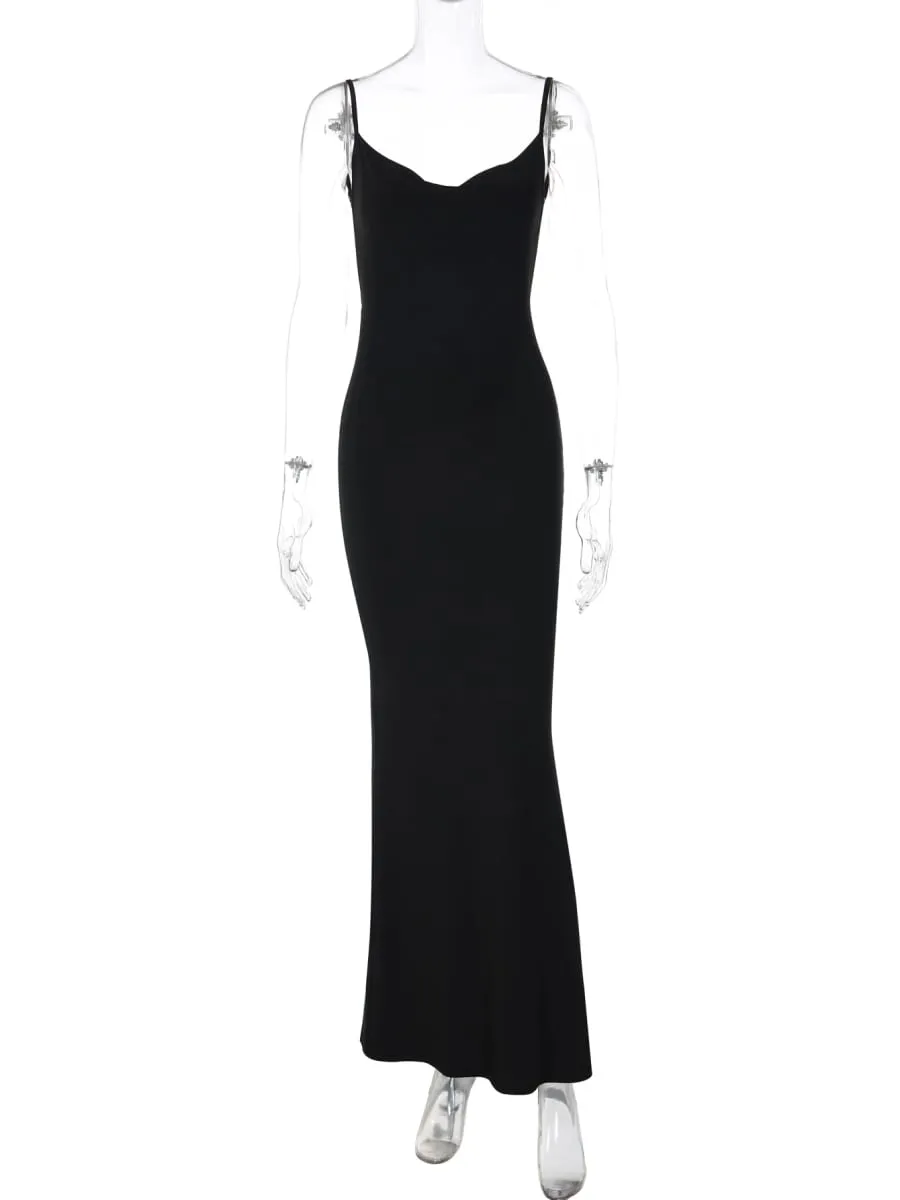 Dulzura Women Sexy Backless Bow-Knot Pattern Slip Long Dress Solid Elegant Slim Fit Mermaid Dress Party Prom Date Mga Damit sa Tag-init — image 6