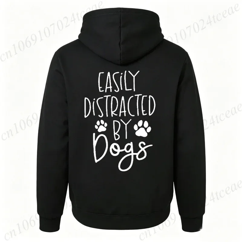 Dog Lover Hoodies for Women Men Dog Paw Sweatshirts Pet Owner Tracksuits Easily Distracted By Dogs Letter with Paw Print Hoodies — image 3
