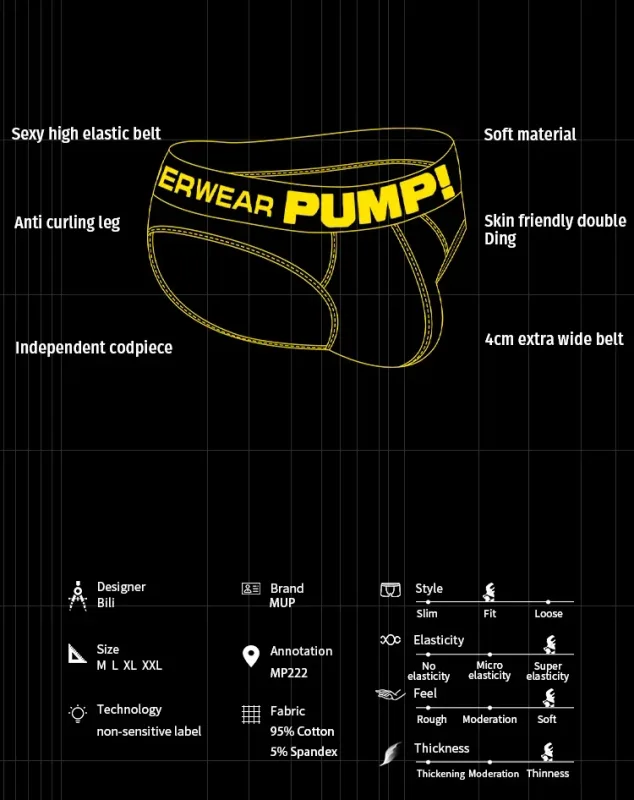 Men's Cotton Color Block Briefs, Pump! Logo Wide Waistband Low Rise Sexy 3D Convex Pouch Underwear 3256813080433415 — image 8