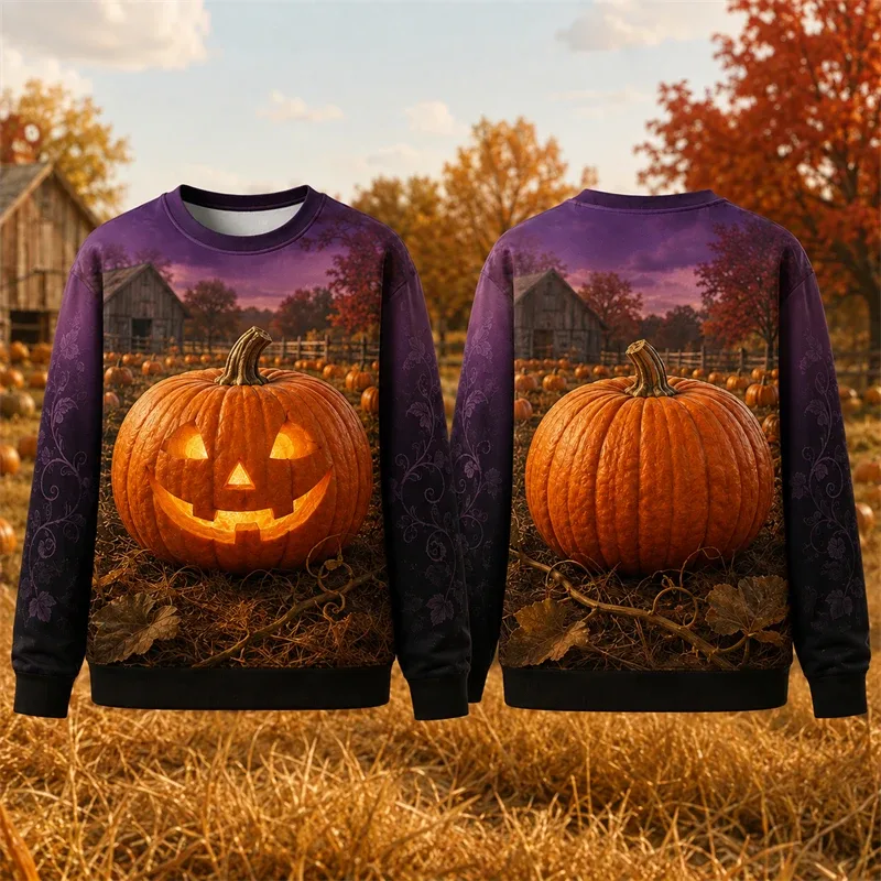 Autumn Winter Halloween Men Sweatshirt 3d Print Vintage Farm Pumpkin Lantern Pullover Sweatshirt Thanksgiving Party Unisex Top — image 6