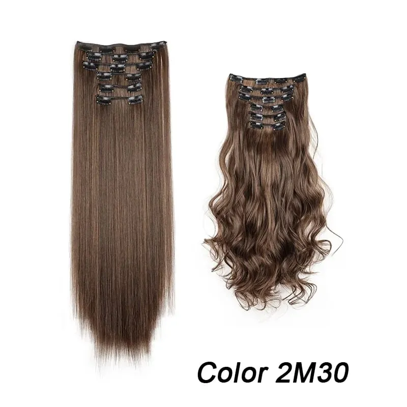 6Pcs/Set 16 Clips Hair Extension Black Long Straight Natural Hair Ombre Hairpiece Heat Resistant Fiber For Women Hairstyle Kpop