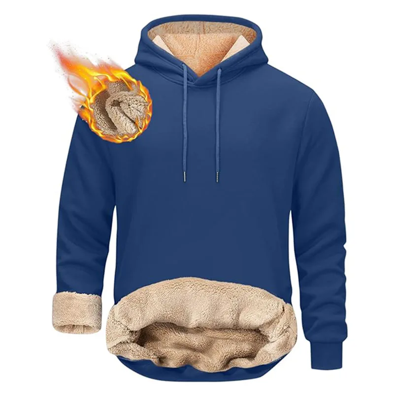 Winter Men's Warm Hoodies Sports Thick Sweatshirts Windproof Thermal Casual Solid Color Loose Long Sleeve Pullover Streetwear — image 10