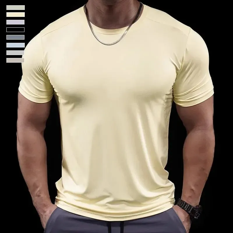 Summer New Basketball Men's Running Training Sports Gym Fitness High Elastic Quick-drying Casual Short-sleeved T-shirt Tops — image 7