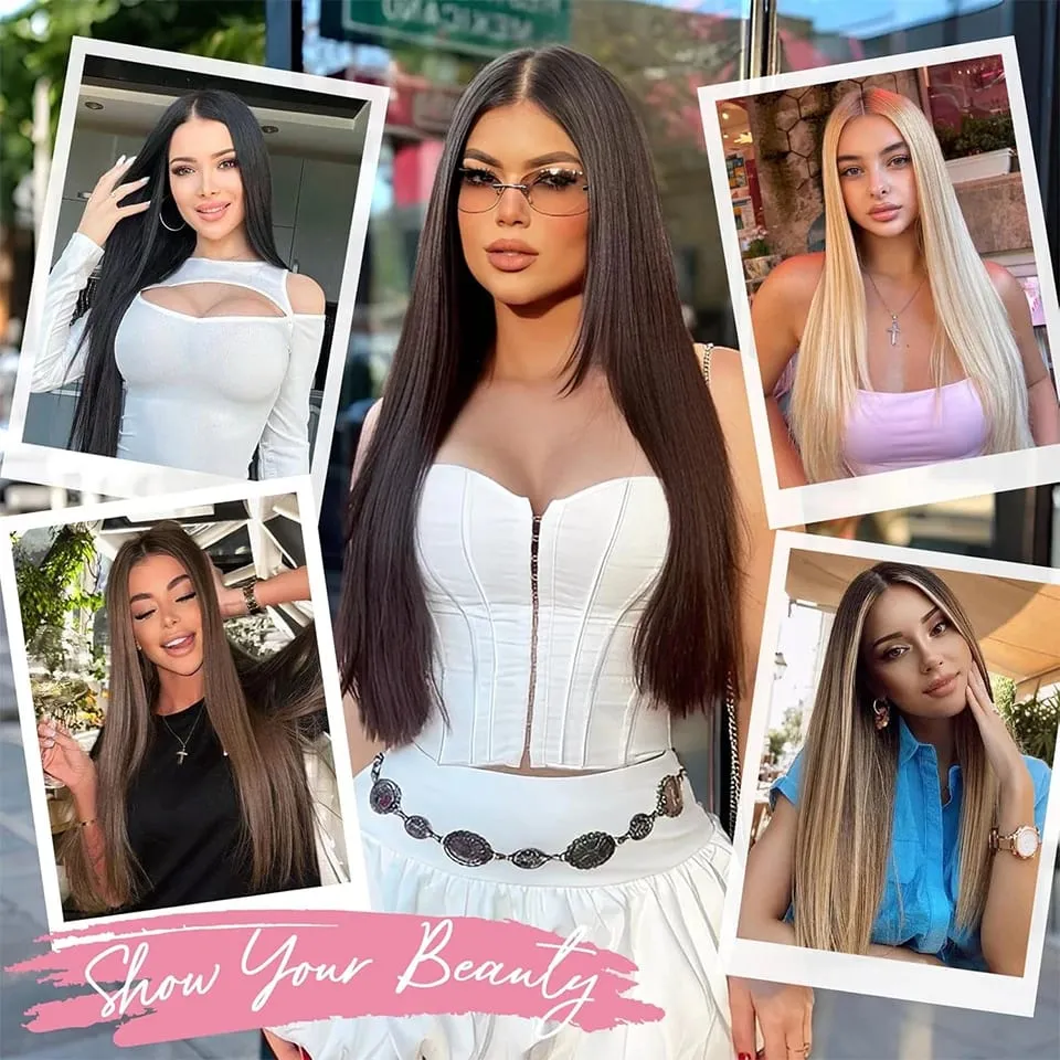 14inch Synthetic Wig Four-Piece Straight Hair Extension Wig BB Clip Style Suitable For Women Christmas New Year Carnival Music — image 7