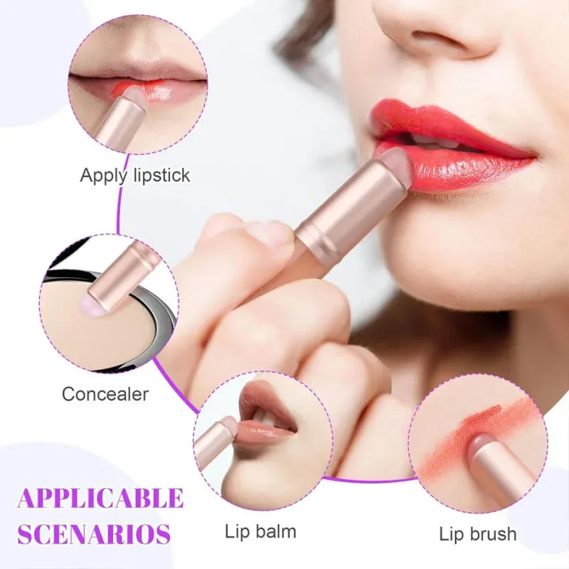 Silikon Läppborste Små runda huvuden Smudge Borstar Dammtät täckt läppborste Multifunktionell läppstift Concealer Makeup Tools — image 3