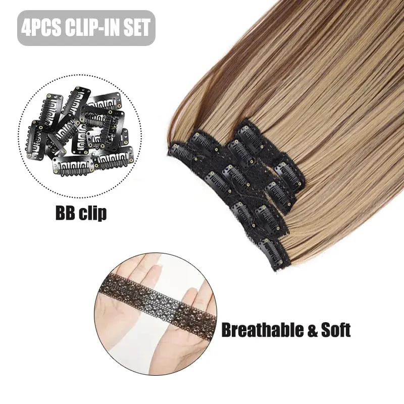 Pièce de perruque pour femmes extensions de cheveux longs et raides 11 cartes ensemble de quatre pièces cheveux synthétiques à pince