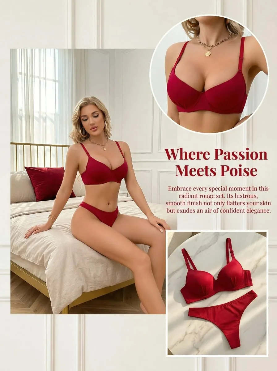 Red Lace-Free Bra Set 3D Molded Cups Encased Underwire for Superior Lift Soft Band for All-Day Comfort & Stability B2087