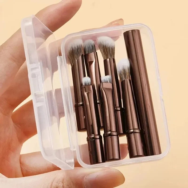 Set di pennelli per trucco da viaggio mini da 6 pezzi con pennello per ombretti portatile in tubo di alluminio rimovibile e scatola di immagazzinaggio