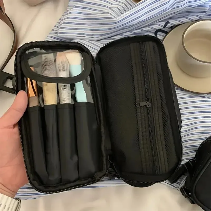 Makeupbørster med stor kapacitet Opbevaringspose med dobbelt lynlås Comestic Tools Organizer Vidåben lodret fritstående børsteholder — image 5