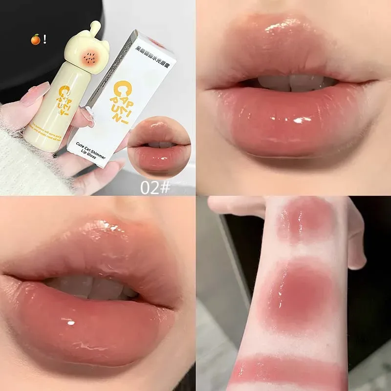 Cute Cat Water Mirror Lip Gloss Lasting Moisturizing Rose Apricot Pink Tint Lip Glaze Nude Lipstick Korean Makeup Girl — image 9