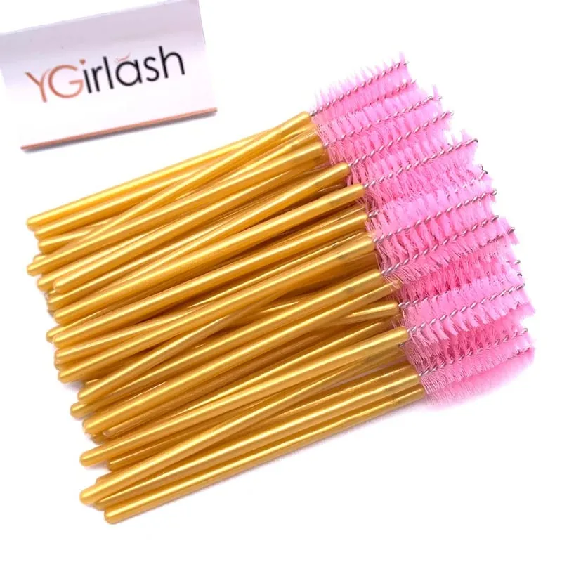 YGirlash 50 יחידות Lash Swans מוליך ריסים קריסטל ידית יהלום חד פעמית שרביטי מסקרה ניילון מברשת כלים קוסמטיים