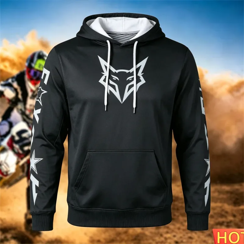 Autumn/Winter Men's Racing Hoodie Outdoor Cycling Hooded Pullover Fox Pattern Pocket Hoodie Sports Motorcycle Hooded Sweatshirts — image 7