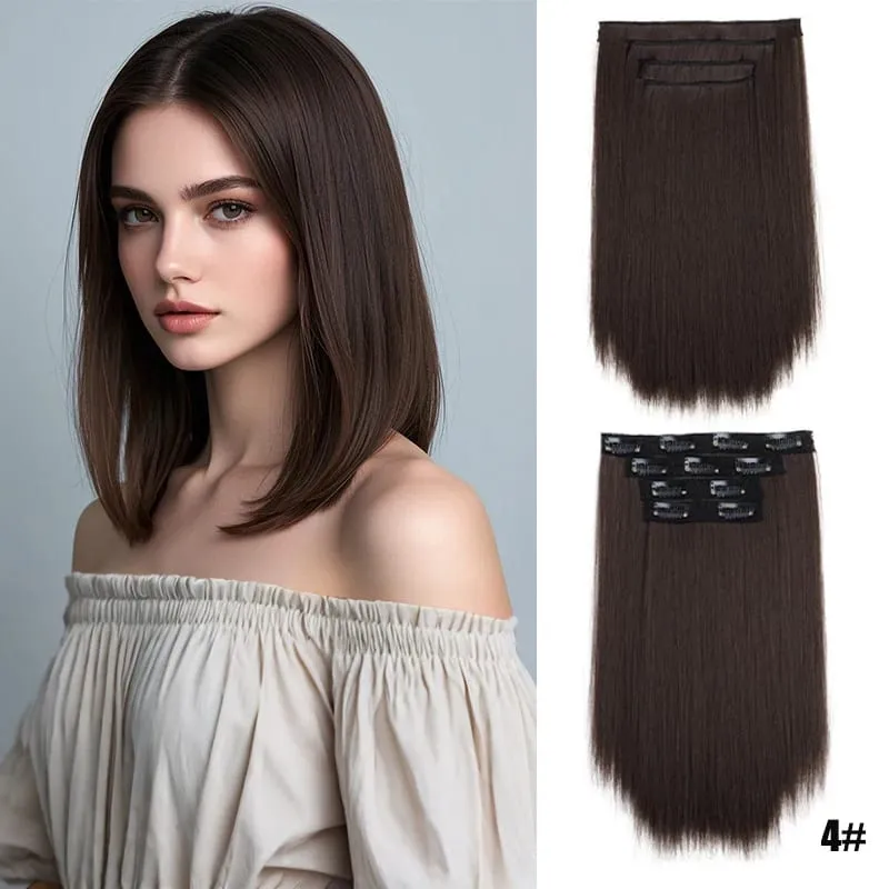 Pièce de perruque pour femmes extensions de cheveux longs et raides 11 cartes ensemble de quatre pièces cheveux synthétiques à pince