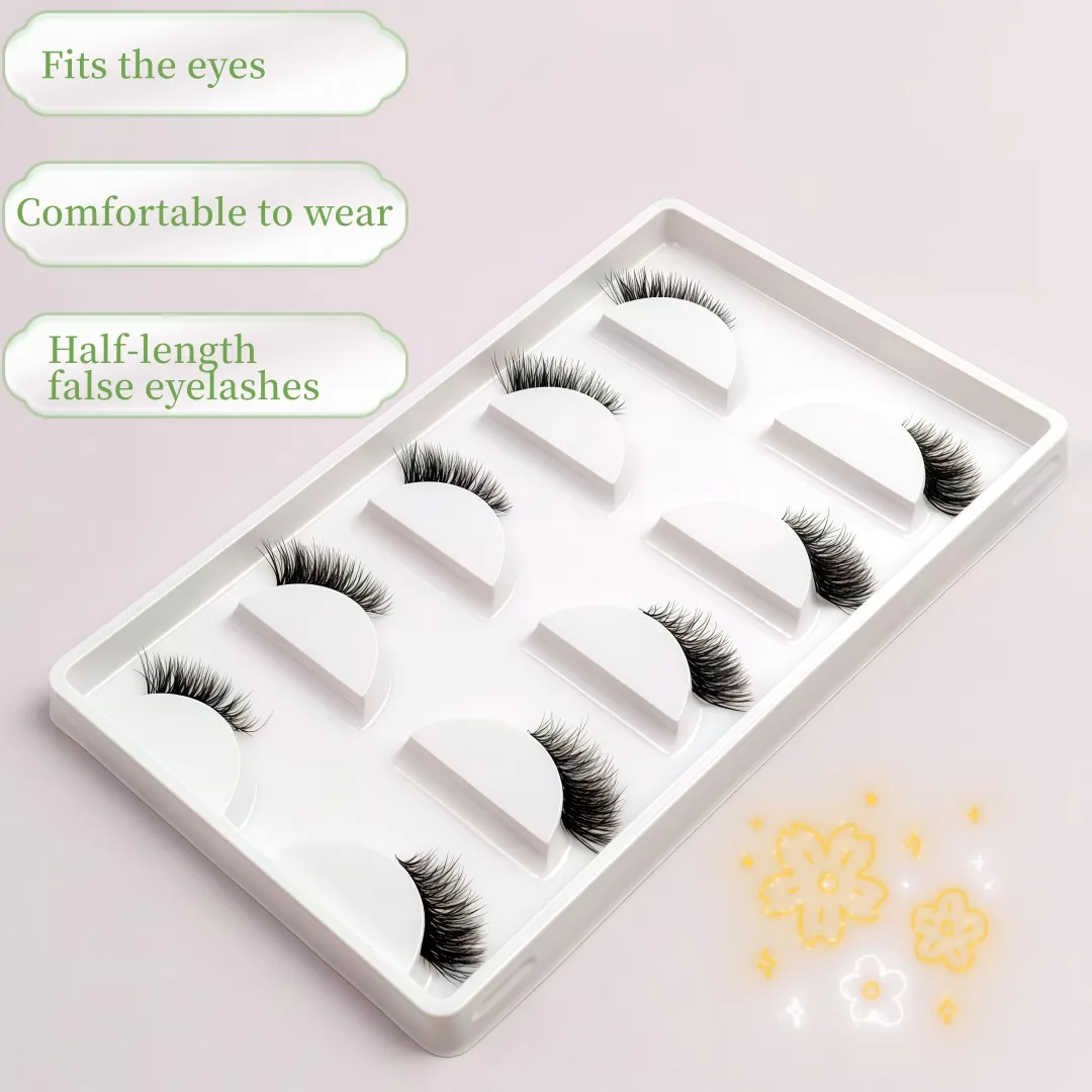 Fox Eye & Cat Half False Eyelashes 5 Pairs Natural C/D Curl Transparent Band Lashes Soft Beginner-Friendly Lash Pack for Stunn — image 2