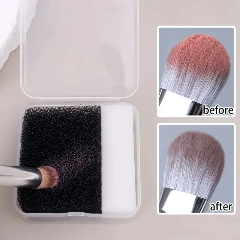 Portable Makeup Brush Cleaner Sponge Easy-use Dry Eye Shadow Wash Beauty Tools Brushes Cleaning Box Sponge Puff Cleaner Women