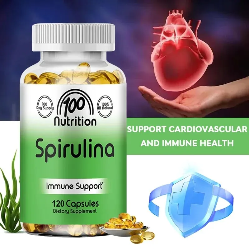 Spirulina Softgels Organic Superfood Algae - Supports Cardiovascular and Immune System Health Powerful Antioxidant