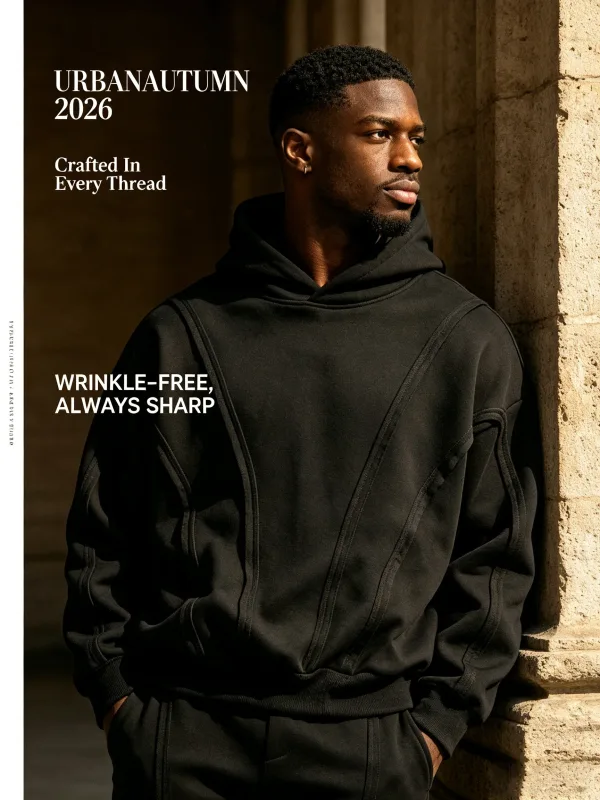 Men's hooded sweatshirt, warm and loose hooded sweater, pocket drawstring details, men's fall-winter sports jacket elastic cuffs — image 1