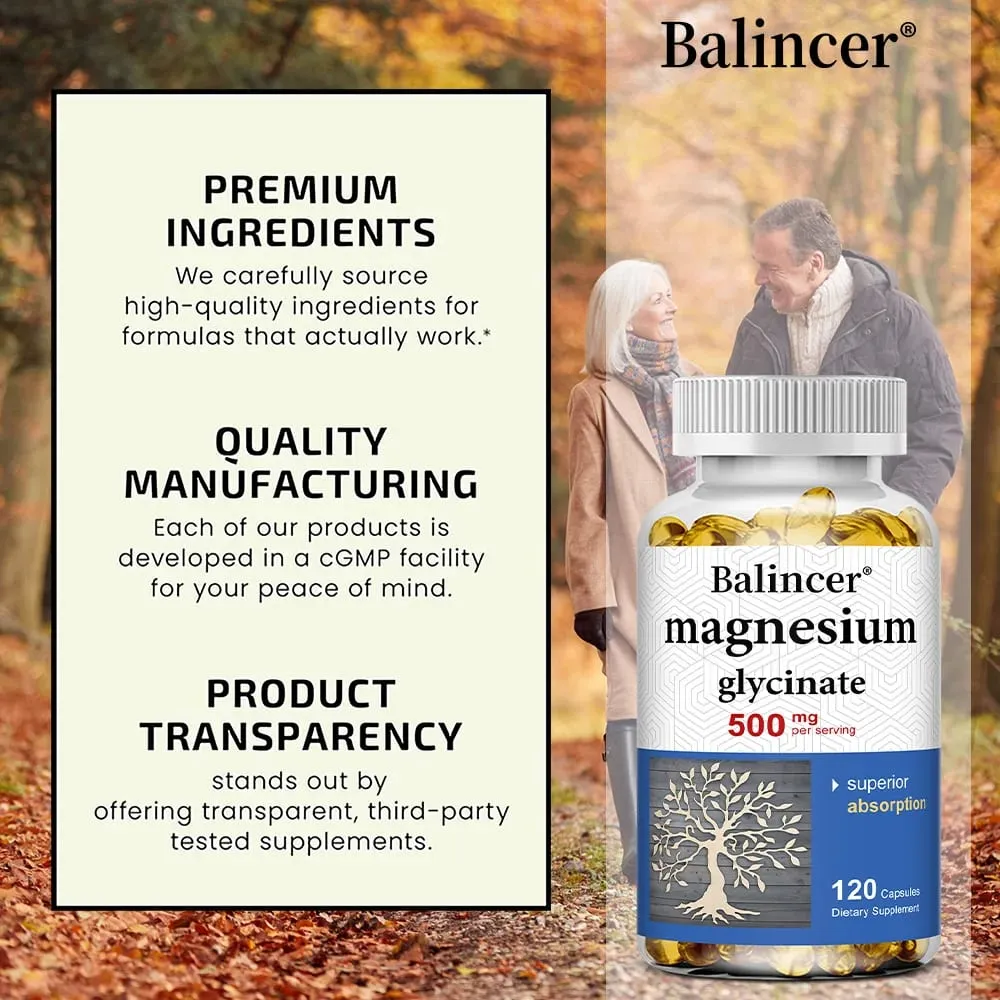 Magnesium Glycinate Capsules 500mg - Supports Muscle Joint and Heart Health Promotes Deep Sleep