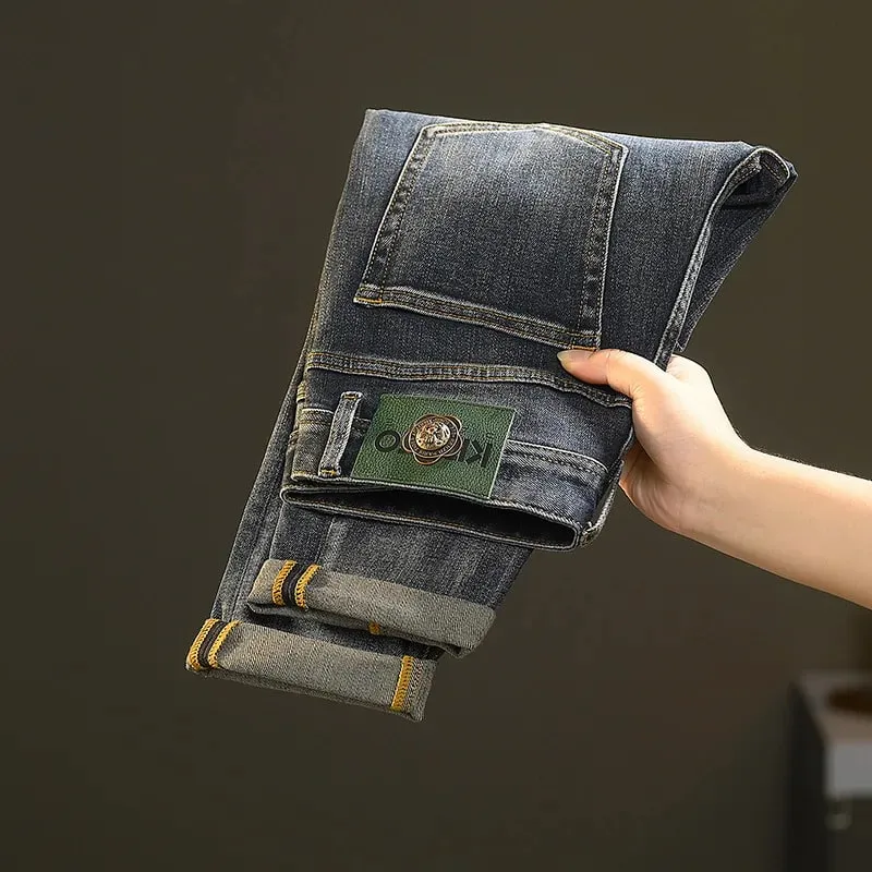 High-End-Jeans für Herren, vielseitig, gewaschene Denim-Kleidung, modisch, lässig, tailliert, Frühling und Herbst, leichte, luxuriöse, dicke Hose — image 3