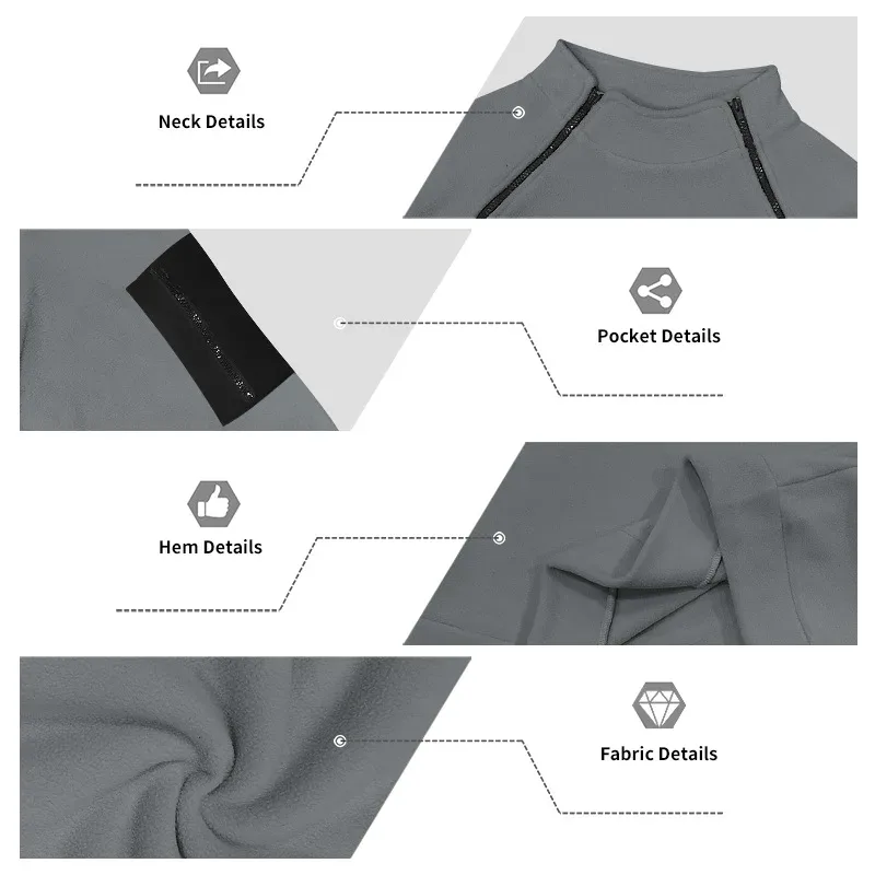 Men Fleece Stand Collar Sweatshirt Diagonal Zipper Arm Pocket Long Sleeve Loose Casual Pullover Autumn Winter Outdoor Tops — image 22