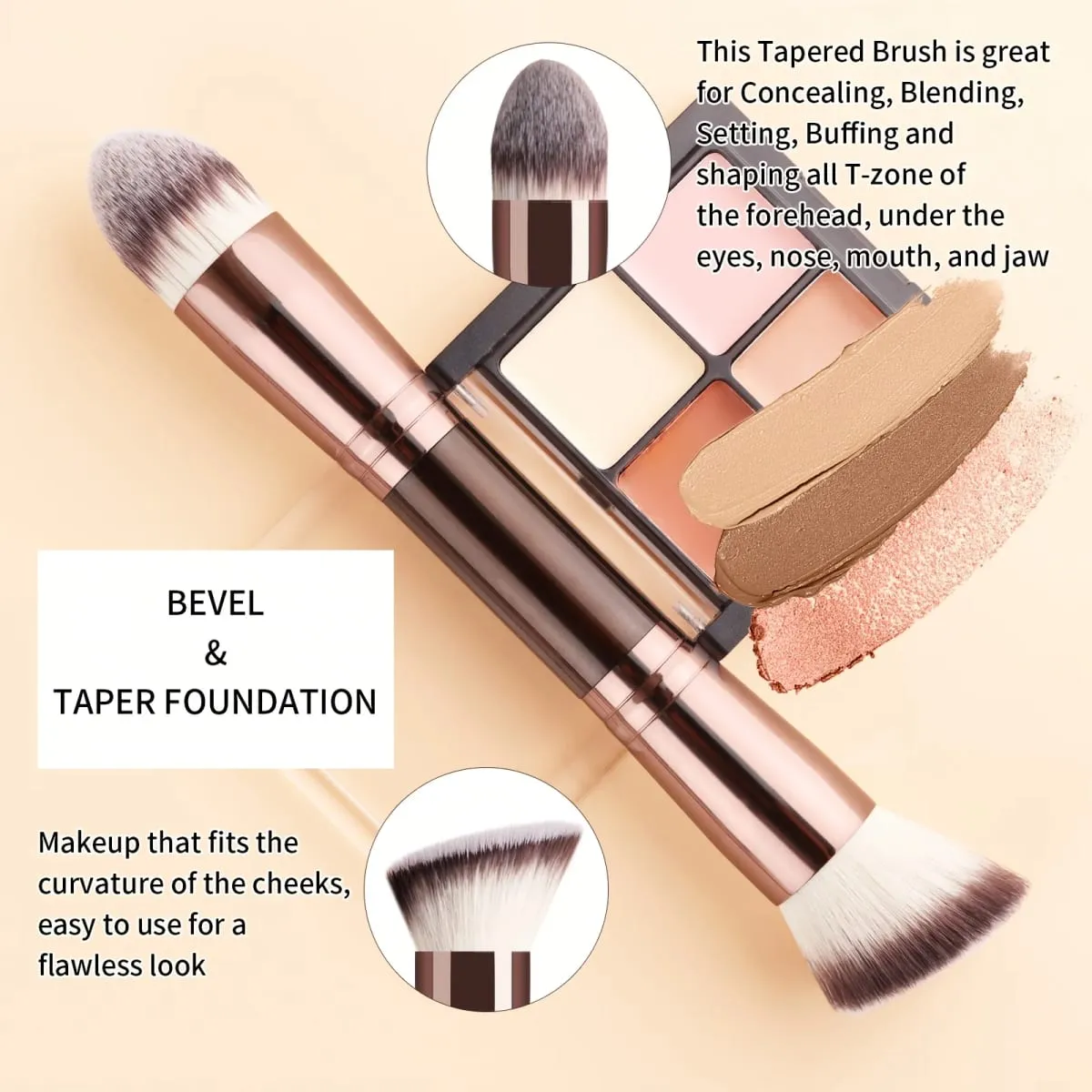 Single Double-Ended Multi-Functional Makeup Brush Professional Foundation + Blush Brush Soft & Dense Bristles