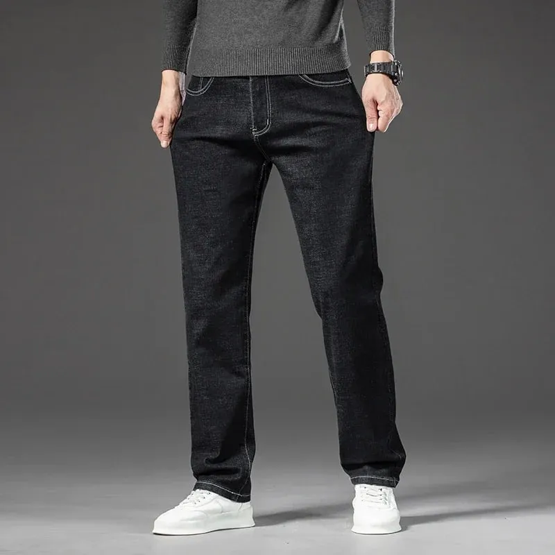 2025 Spring Autumn Men's Straight Jeans Denim Pants Classic Style Business Stretch Casual Trousers Large Size 40 42 44 46