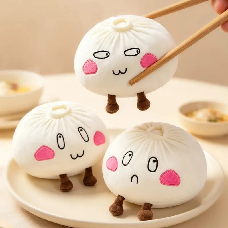 Kawaii Steamed Bun Plush Pillow Cartoon Baozi Stuffed Toy with Legs Soft Food Shape Cushion Funny Decor Birthday Gift for Girls