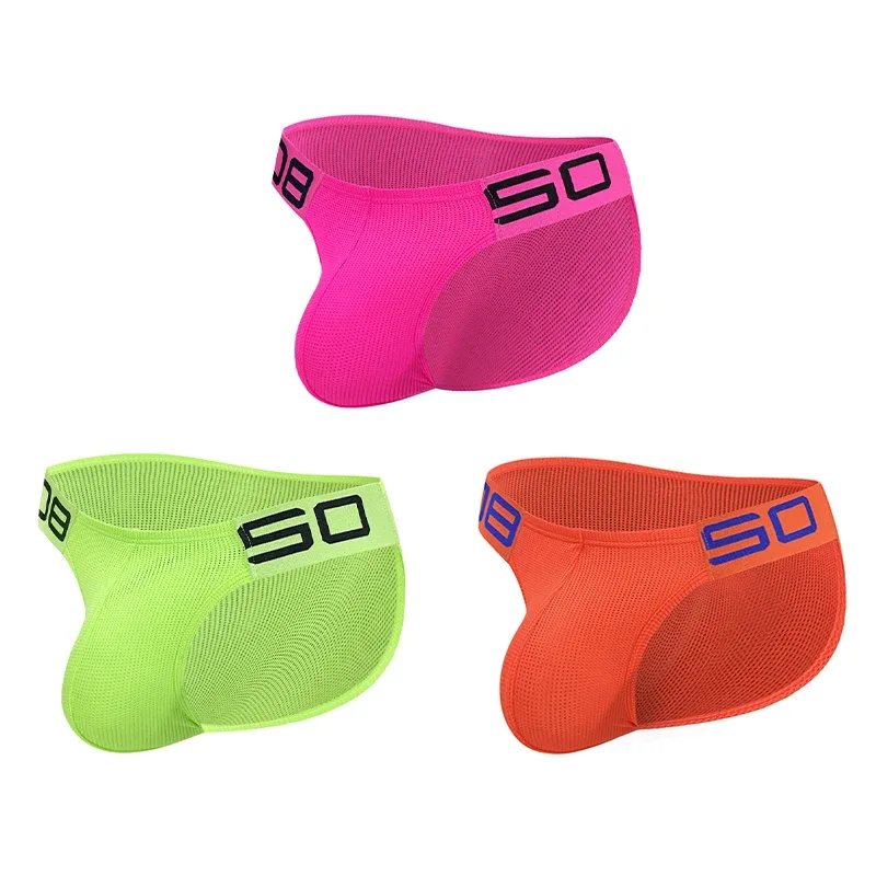 Panlalaking Nylon Blend Mesh Breathable Briefs Horn Splice Letter Embossed Malapad na Elastic Waistband Kulay Fluorescent Sexy Underwear