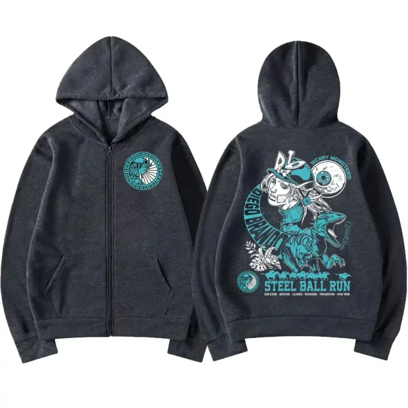 Anime Jojo Bizarre Adventure Zipper Hoodies STEEL BALL RUN Diego Brando Manga Zip Up Sweatshirts Men's Fashion Casual Pullovers — image 2