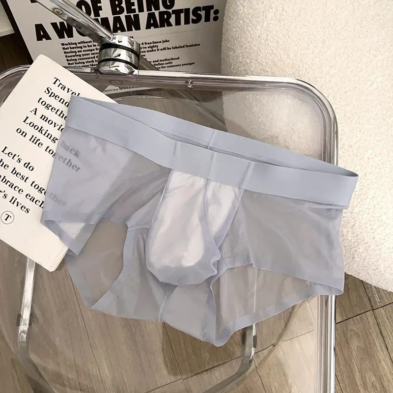 Cuecas masculinas transparentes ultra-finas de seda gelo calcinha de secagem rápida sexy u bulge bolsa homem roupa interior respirável cuecas — image 27