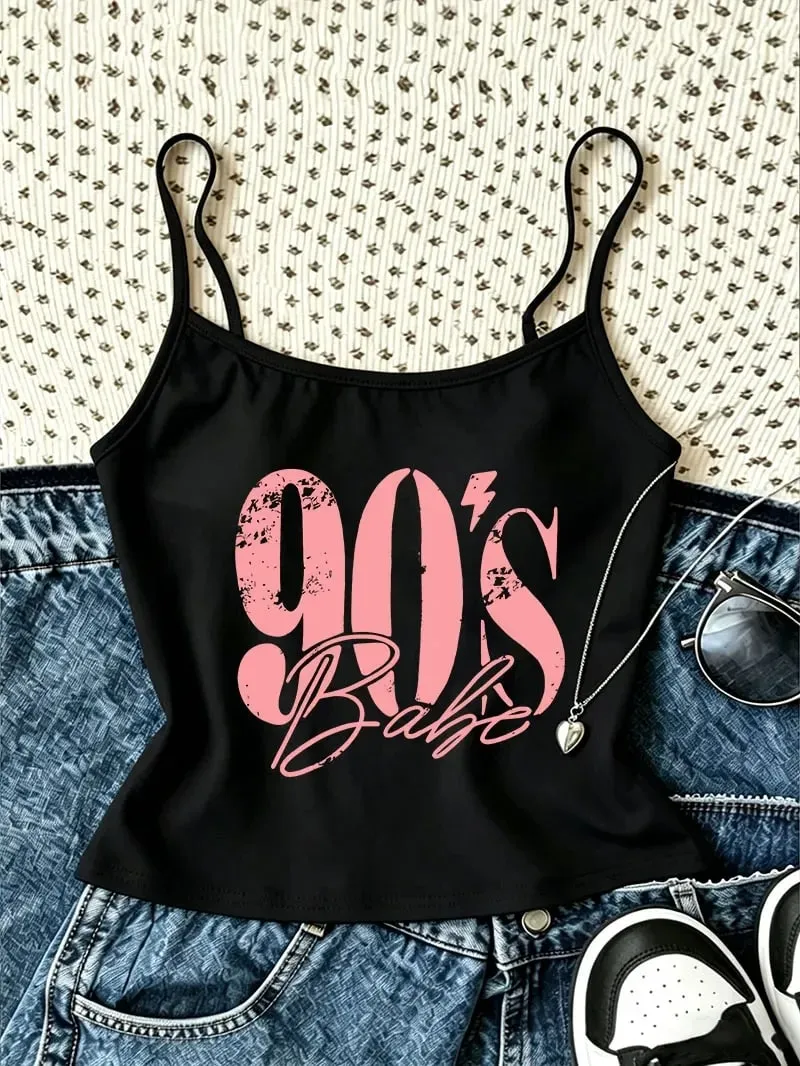 Chic Y2k 90s Letter Print Camisole Top Retro Casual Crop Top Vest Wear Spring Summer 90s New Arrival Women'S Tank Top — image 9