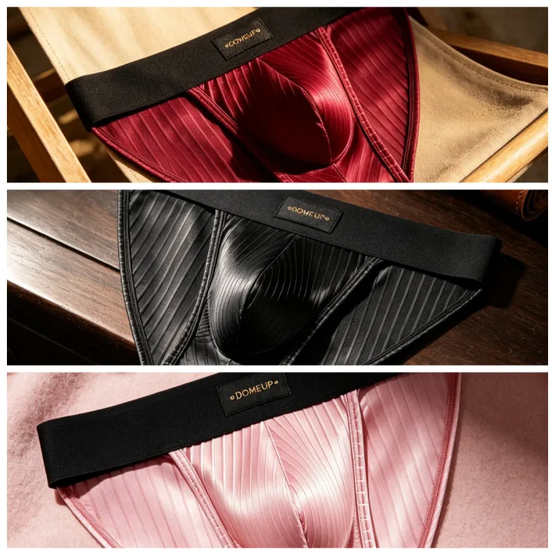 Men Underwear Shiny Striped Triangle Briefs Front Bulge Pouch Sexy Low Rise Slim Fit Daily Mens Underpants DP915 — image 23