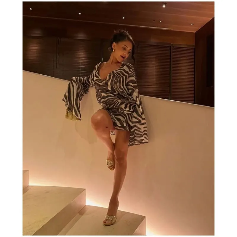 Chic Zebra Print Long Sleeve Women Dresses Sexy Deep V-neck Waist Pleats Loose Fit Dresses 2026 Lady Summer Party Club Vestidos — image 4