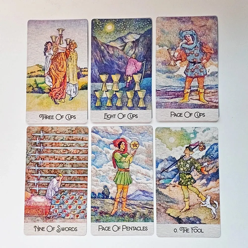 Dicetak Pada Stok Kartu Timbul Ganda 350GSM 12*7Cm Dek Tarot Klasik Ditemukan Kembali 78 Buah Kartu Tarot Digambar dengan Pena Bola — image 4