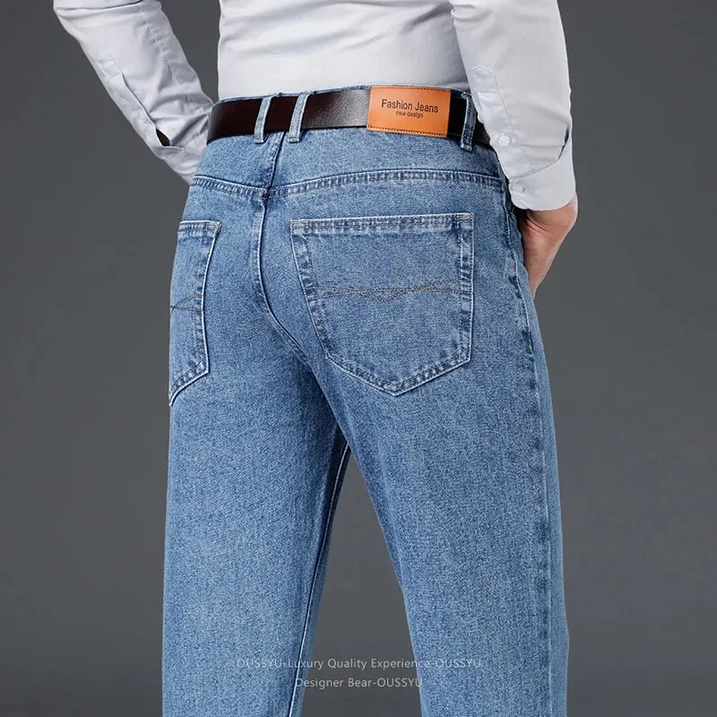 Luxury Quality Autumn Winter 100%Cotton Men's Jeans Business Denim Pants Straight High Waist Father Trouser Male Plus Size 40 42 — image 13