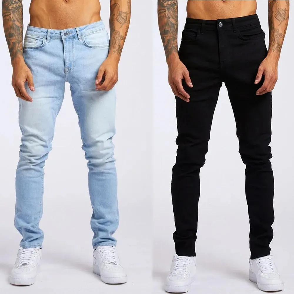 Men New Trendy Slim Fit High Waist Denim Pants Washed Straight‑Leg Casual Jeans For Men — image 2