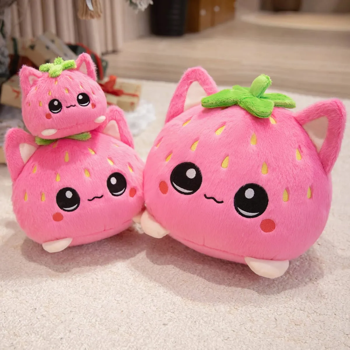 Lovely Strawberry Cat Soft Stuffed Throw Pillow Cat Lovers Cute Funny Home Decoration Kids Friends Office Workers Birthday Gifts — image 7