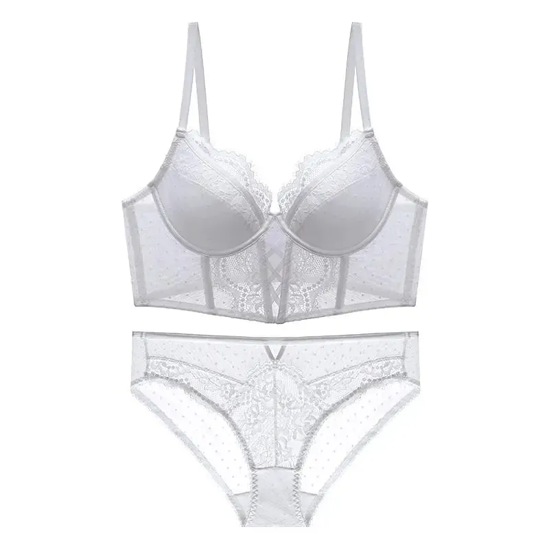 Set Lingerie Renda Push Up untuk Wanita Kamisol Tipis dengan Bra Berkawat Lembut Teddy Tulang Ikan Pakaian Bulan Madu Pengantin Seksi S-XL — image 10
