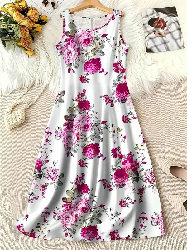 Summer Fashion Round-Neck Women's Dresses Botanical Floral Color-Blocked Patchwork Dresses Travel Party and Beach Dresses — image 10